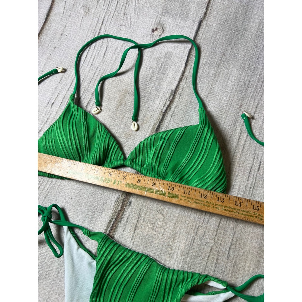 Unbranded Bikini Set Womens Green Ribbed Cowrie Shell Boho Tropical Beachwear - Picture 6 of 8